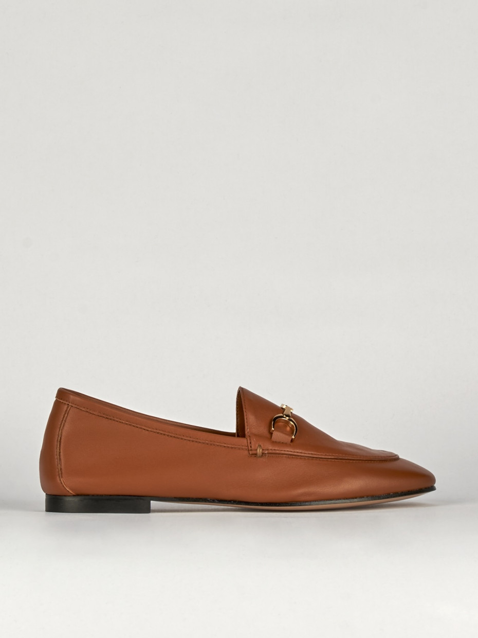 Mocasines tacón 1 cm marrón cuero