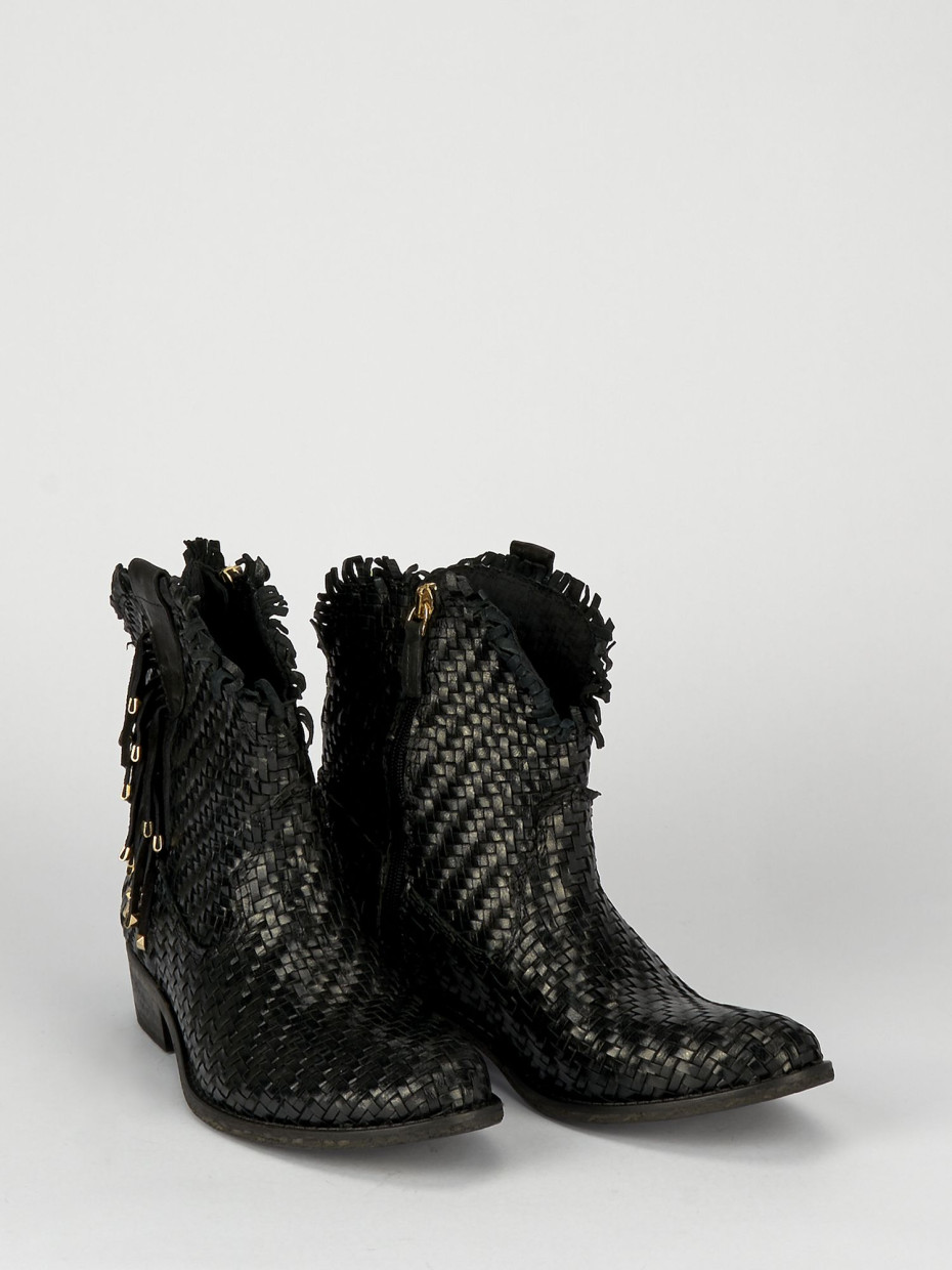 Botines de tacón bajo tacón 2 cm negro cuero