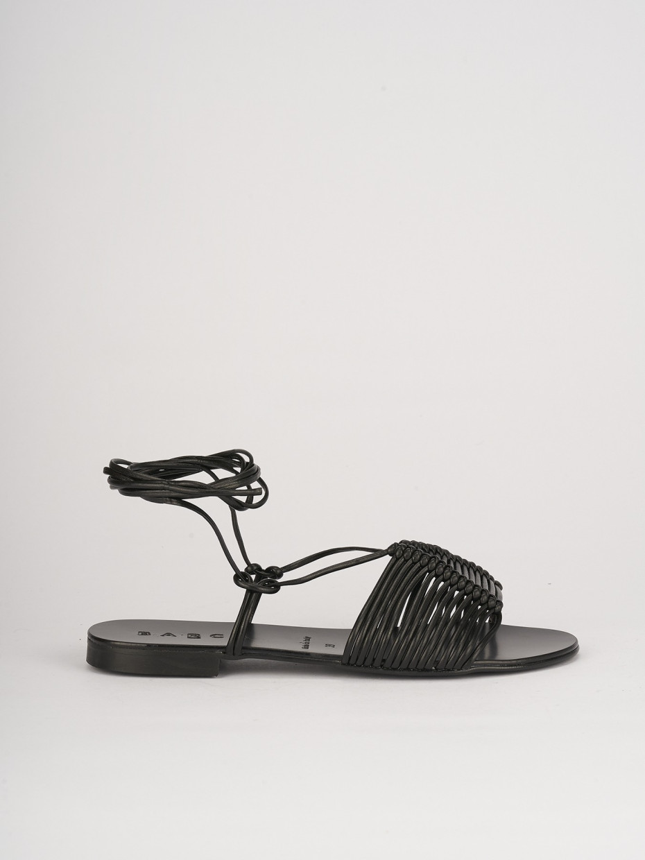 Sandalias de tacón bajo tacón 1 cm negro cuero