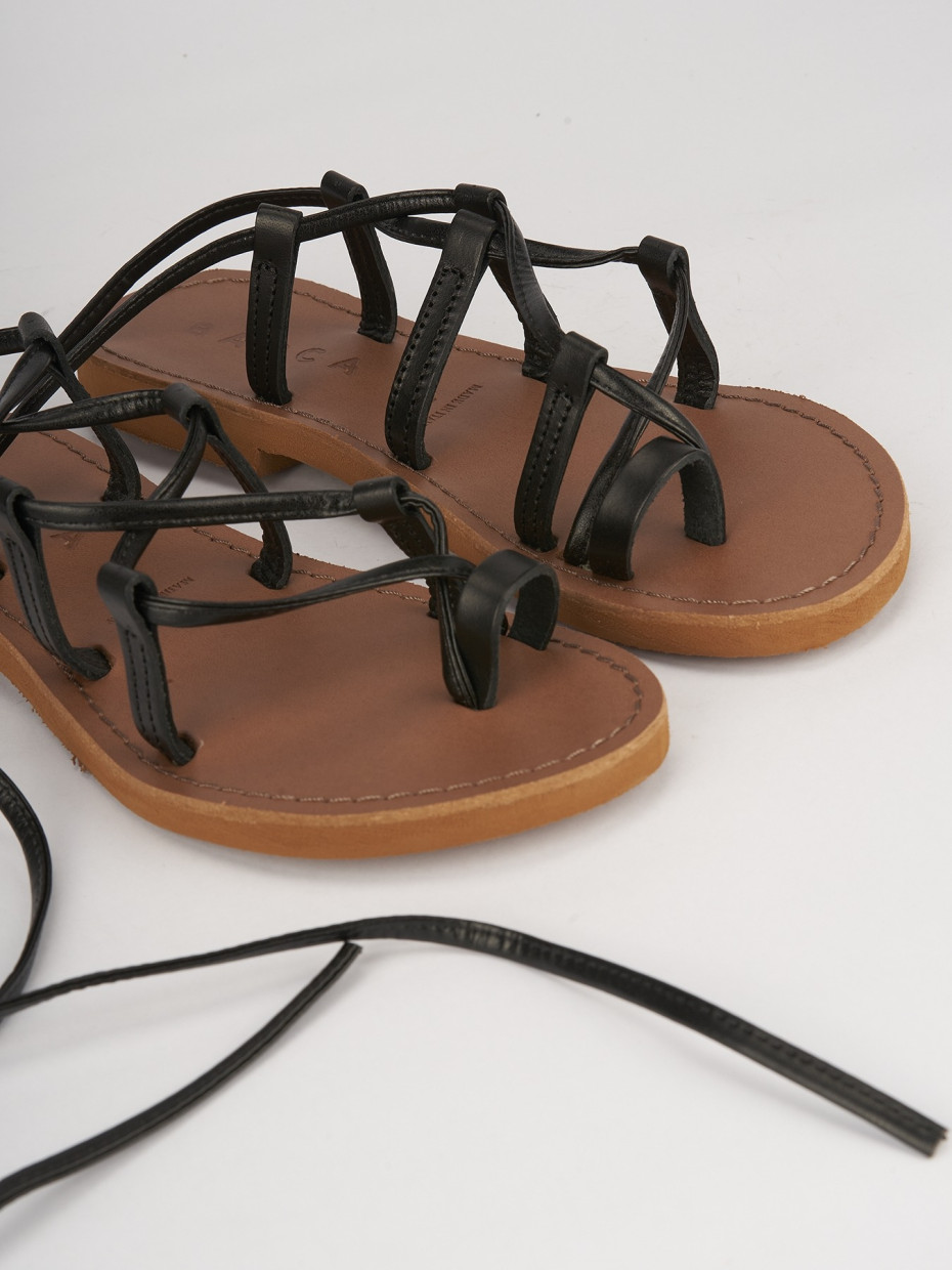 Low heel sandals heel 1 cm black leather