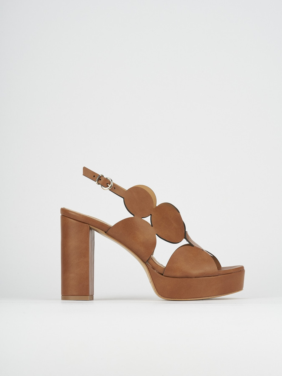 Sandalias de tacón alto tacón 9 cm marrón cuero
