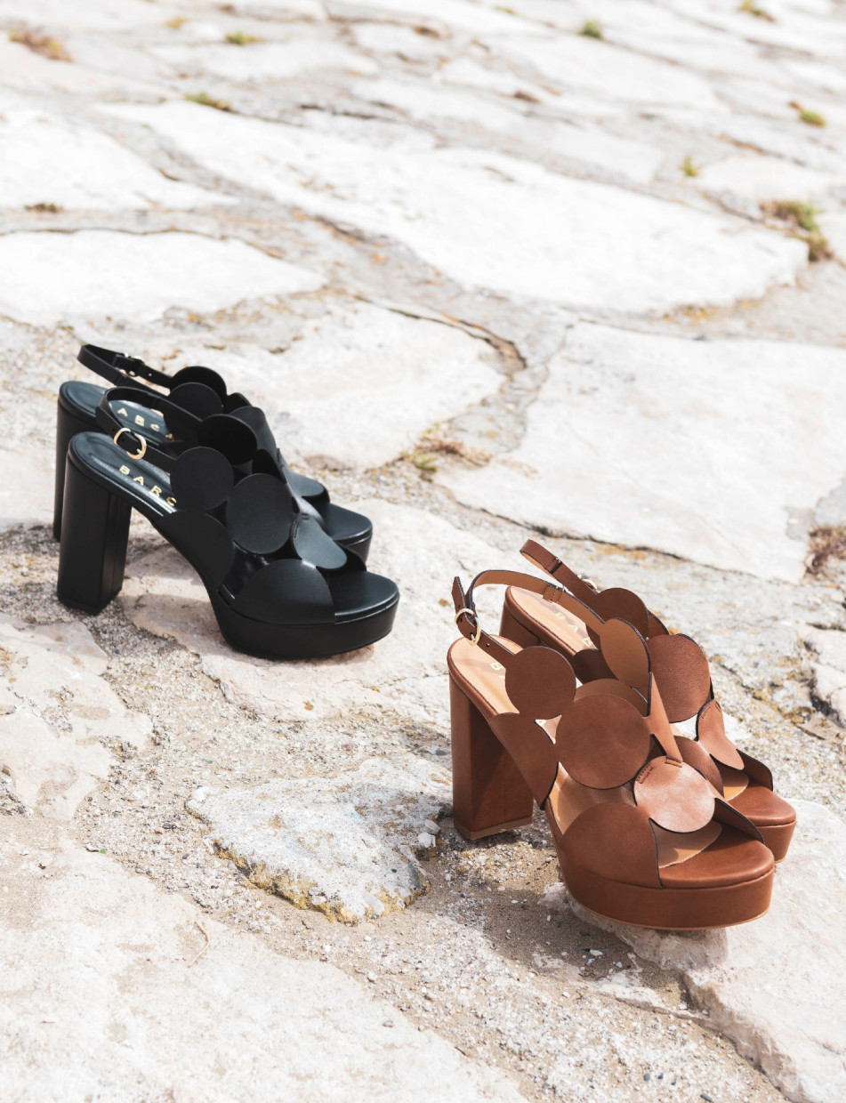 Sandalias de tacón alto tacón 9 cm negro cuero