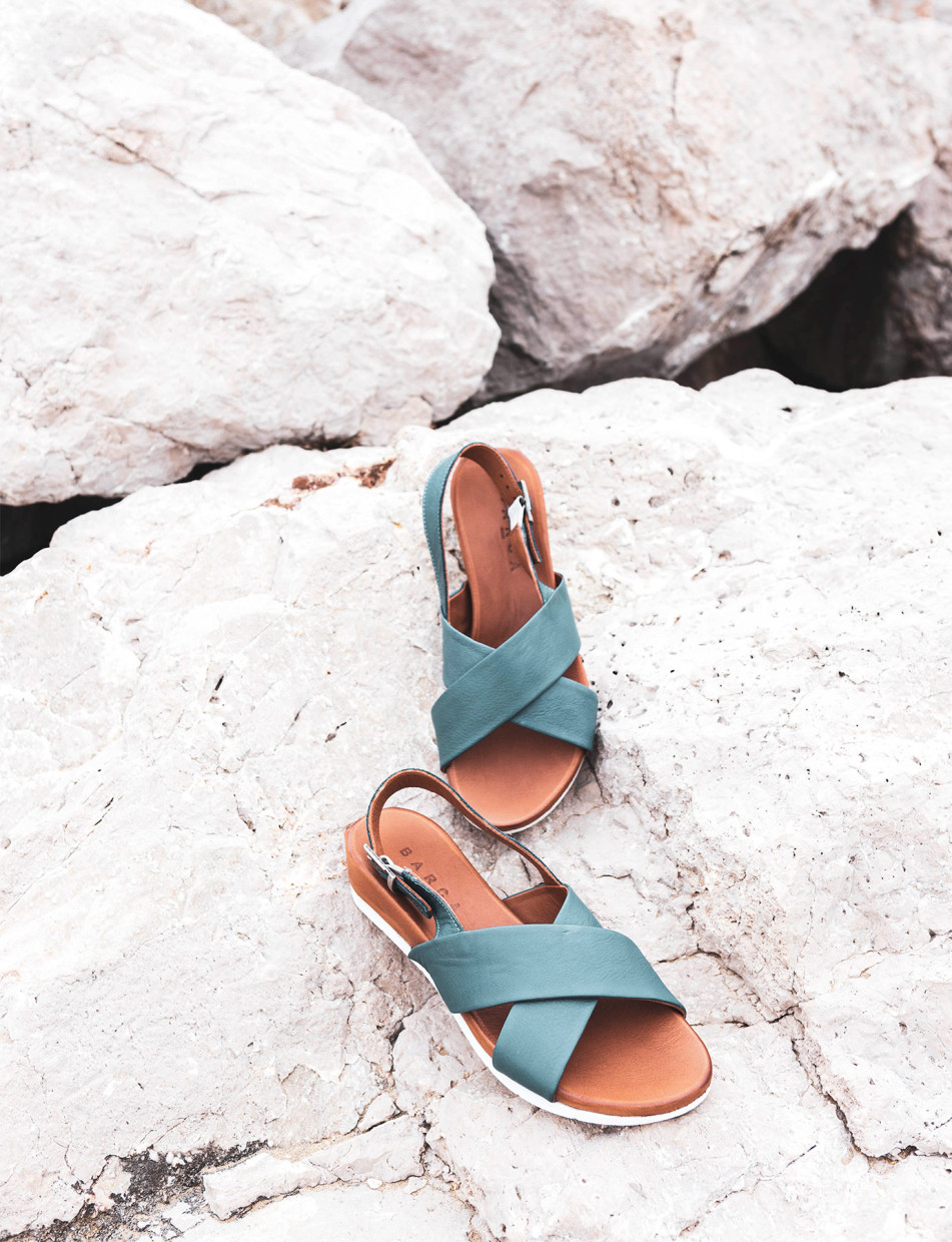 Sandalias de cuña tacón 3 cm turquesa cuero