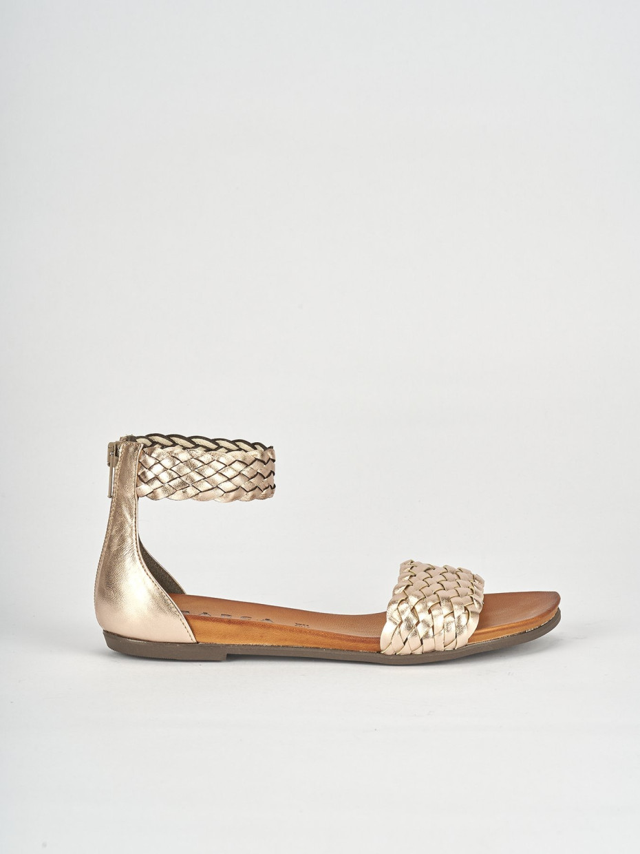 Sandalias de tacón bajo tacón 1 cm bronce cuero