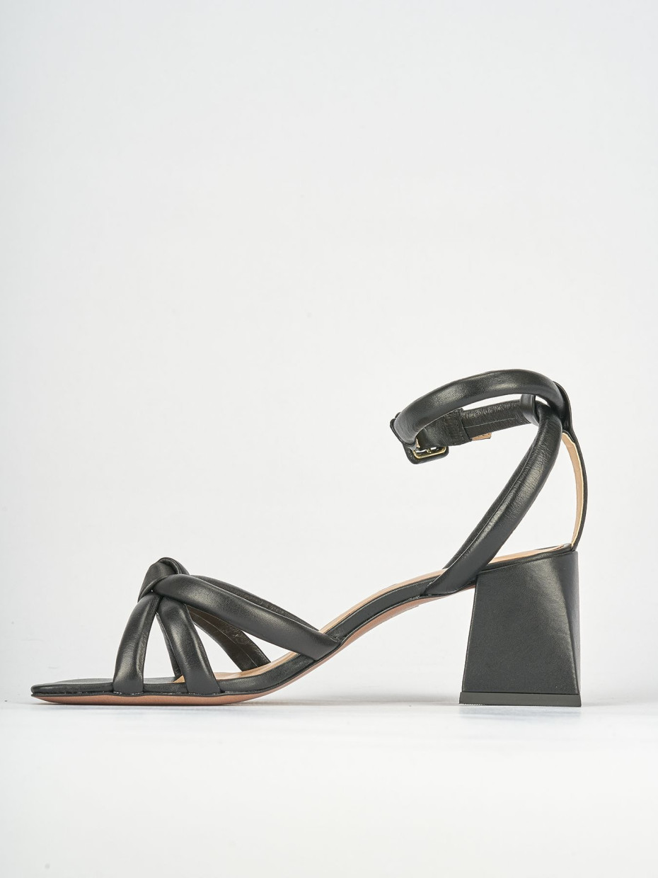 High heel sandals heel 6 cm black leather