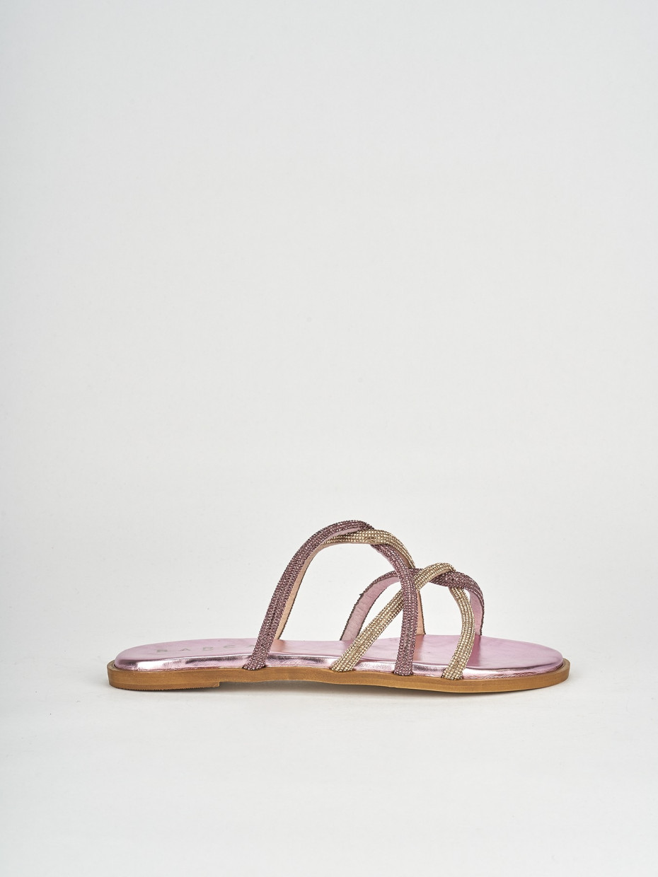 Mules tacón 1 cm rosa cuero