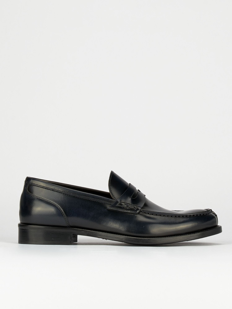 Mocasines tacón 2 cm azul cuero