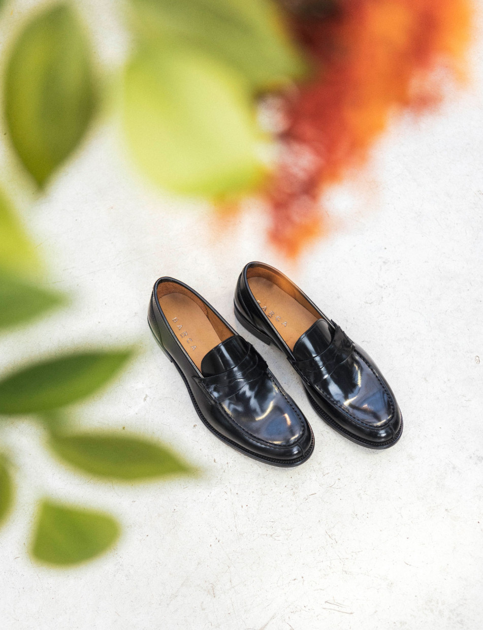 Mocasines tacón 2 cm azul cuero