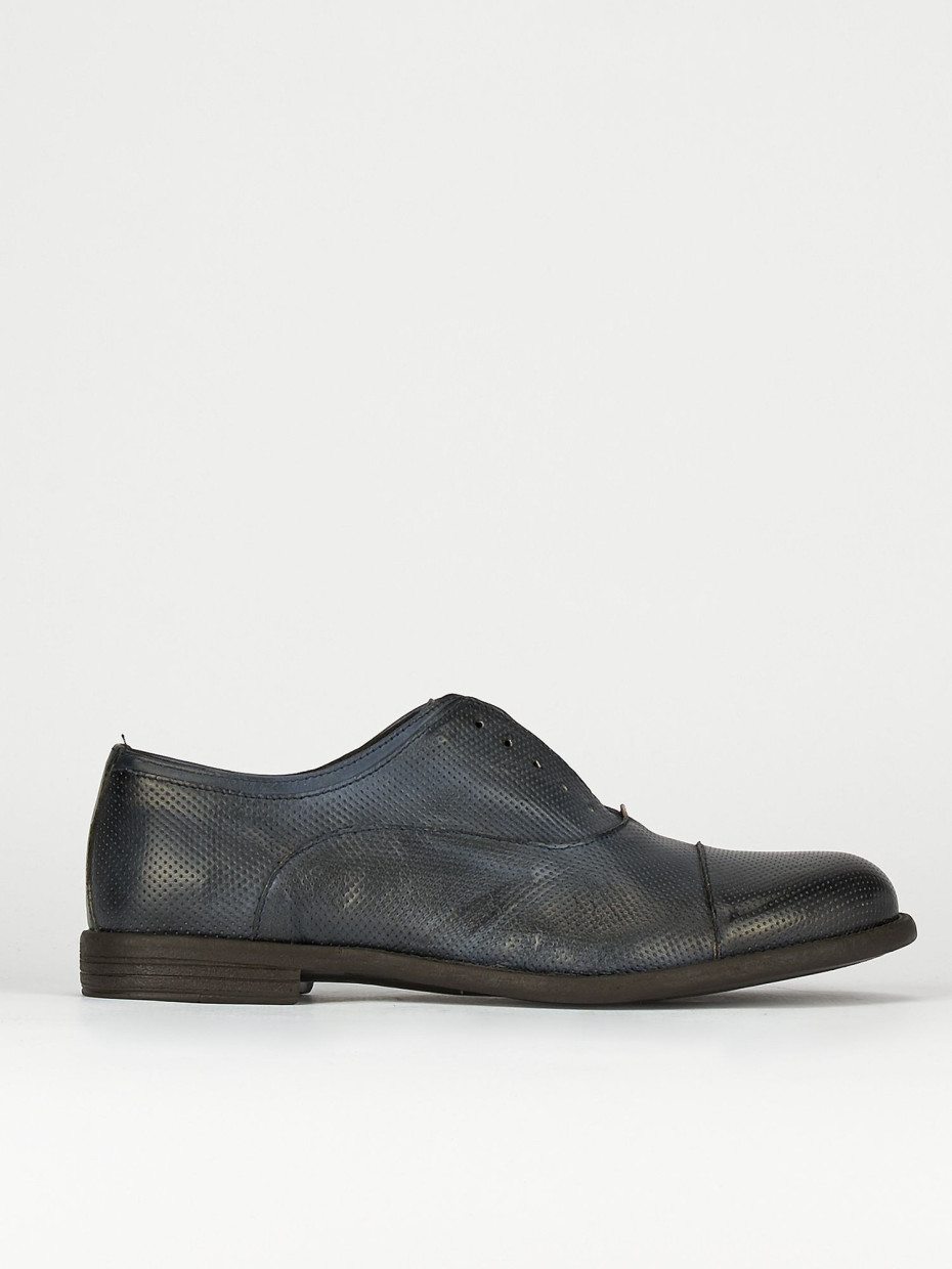 Zapatos de cordones tacón 2 cm azul cuero