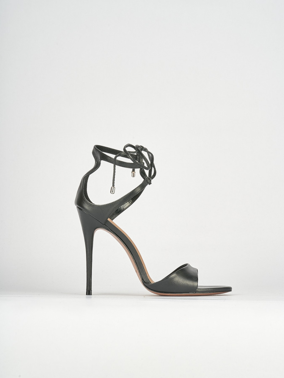 Sandalias de tacón alto tacón 12 cm negro cuero