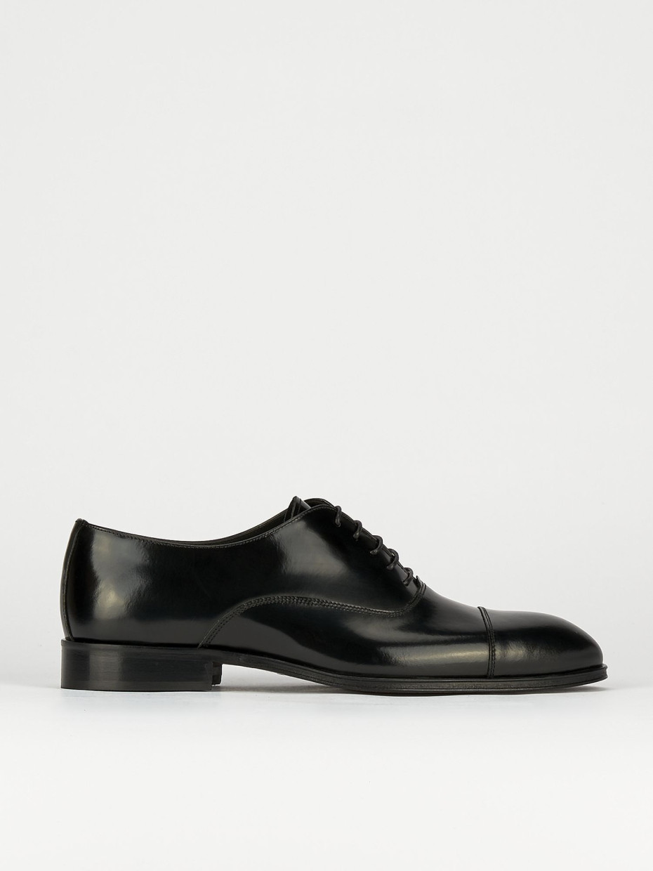Zapatos de cordones tacón 1 cm negro cuero