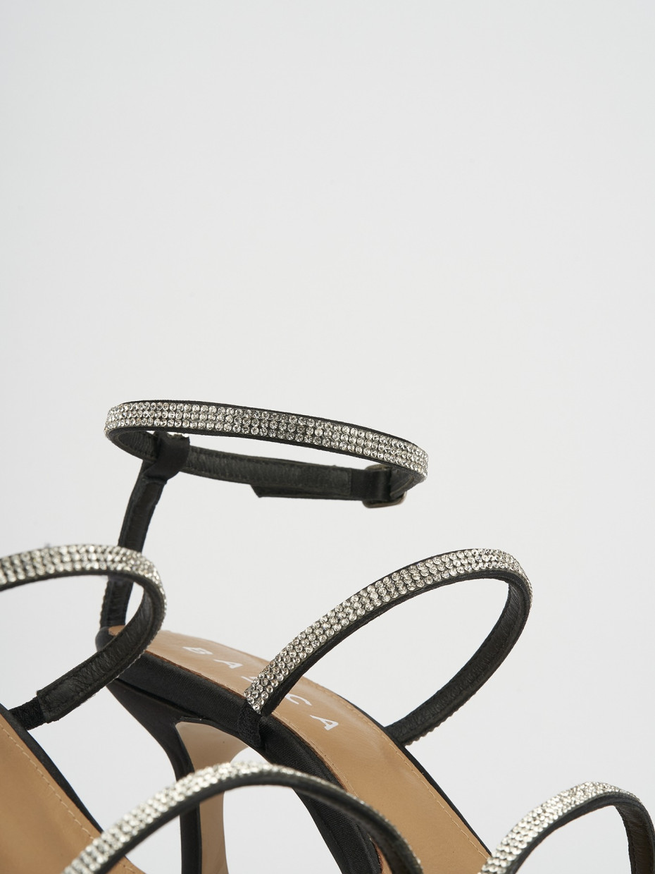 High heel sandals heel 8 cm black satin