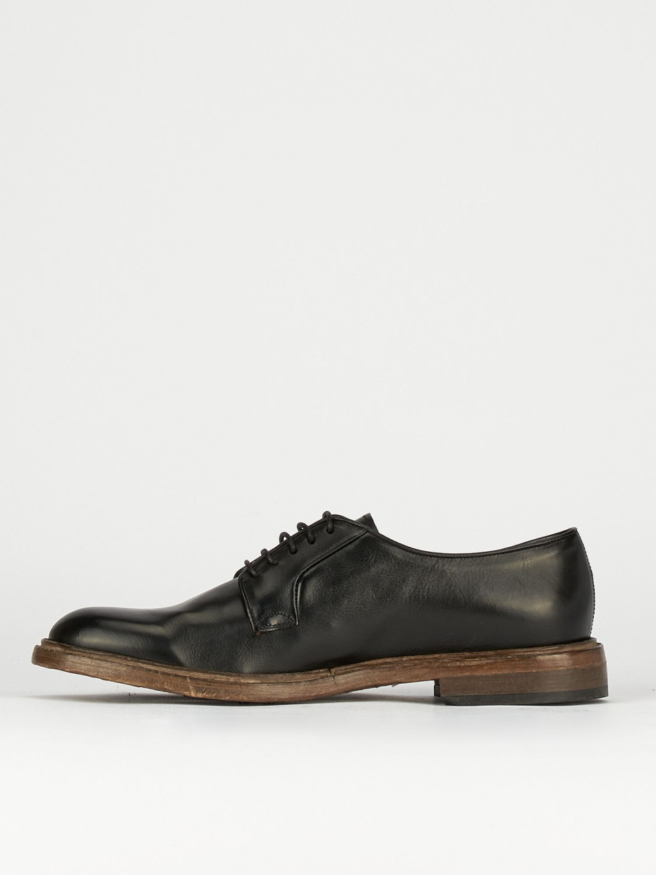 Zapatos de cordones tacón 1 cm negro cuero