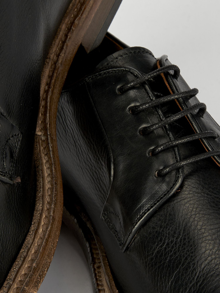 Zapatos de cordones tacón 1 cm negro cuero