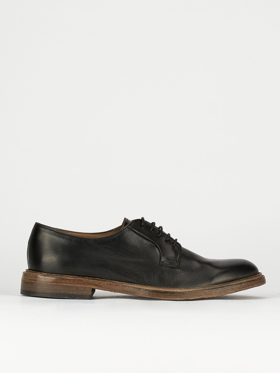 Zapatos de cordones tacón 1 cm negro cuero
