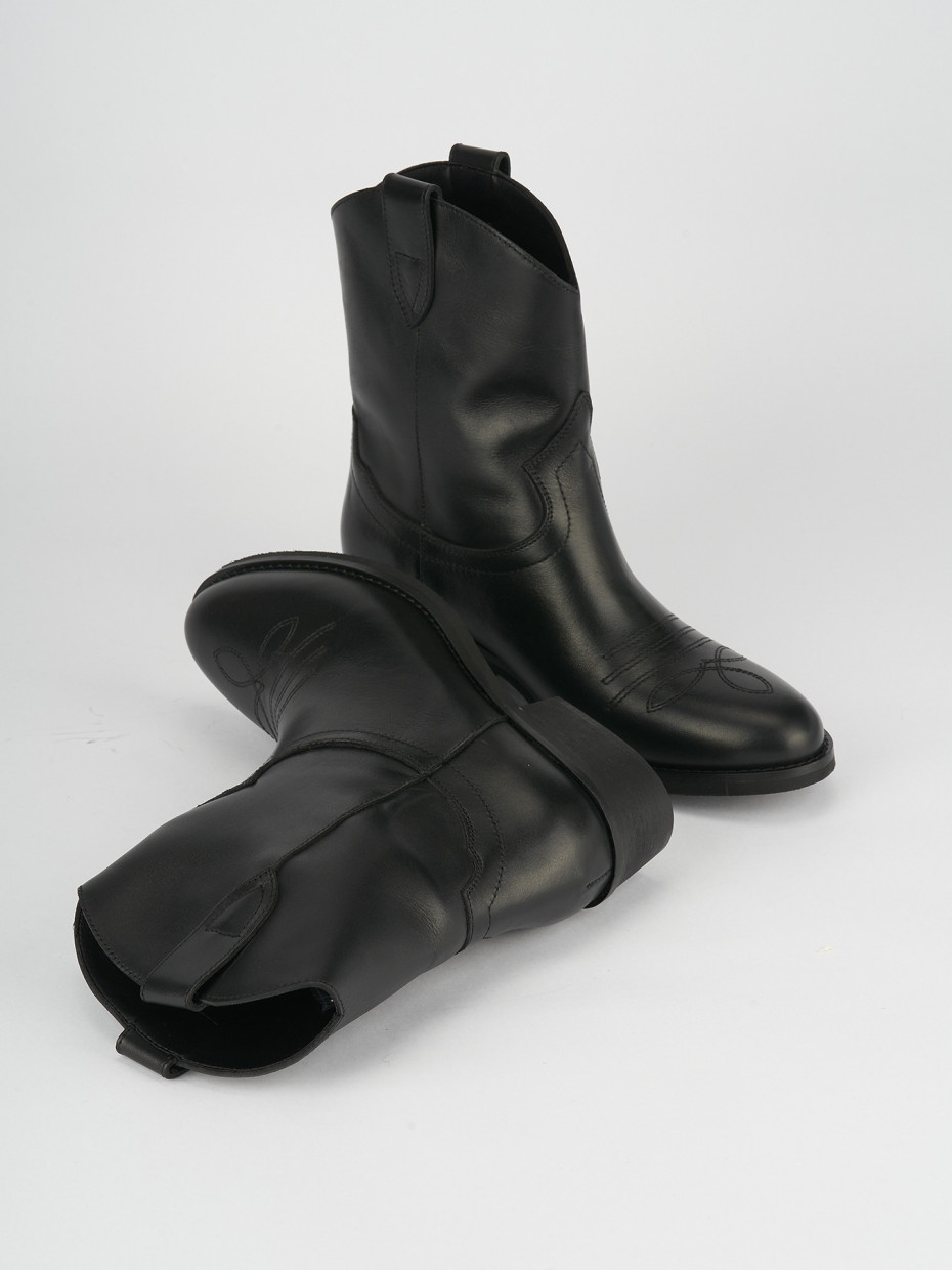 Botines de tacón bajo tacón 2 cm negro cuero
