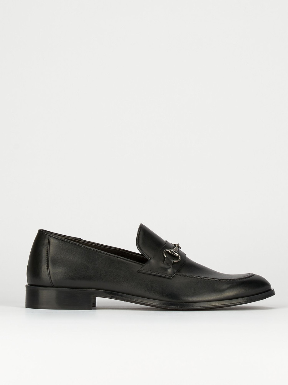Mocasines tacón 1 cm negro cuero