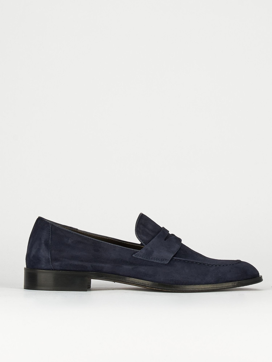 Mocasines tacón 1 cm azul ante