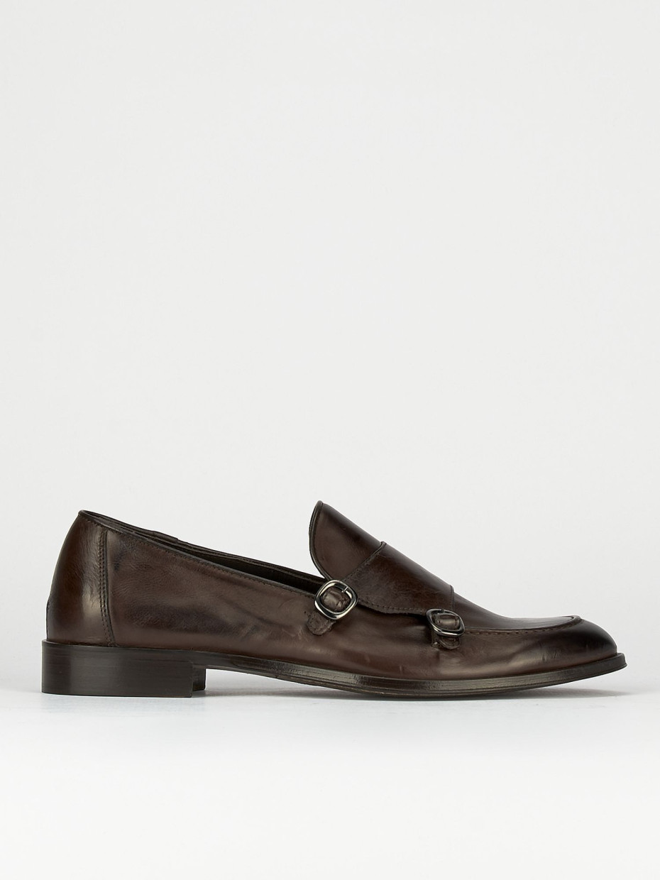 Mocasines tacón 1 cm marrón oscuro cuero