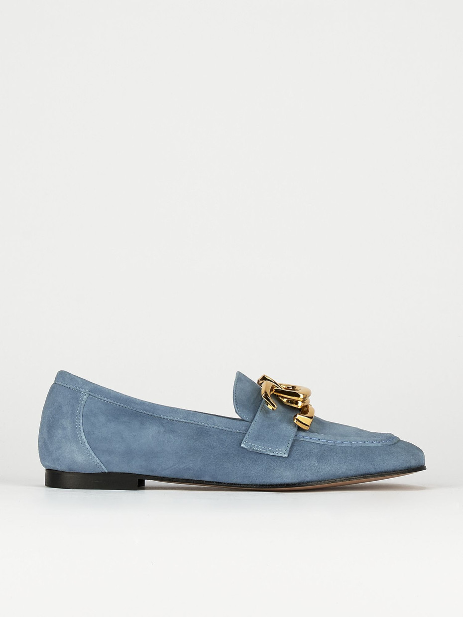 Mocassini tacco 1cm camoscio azzurro