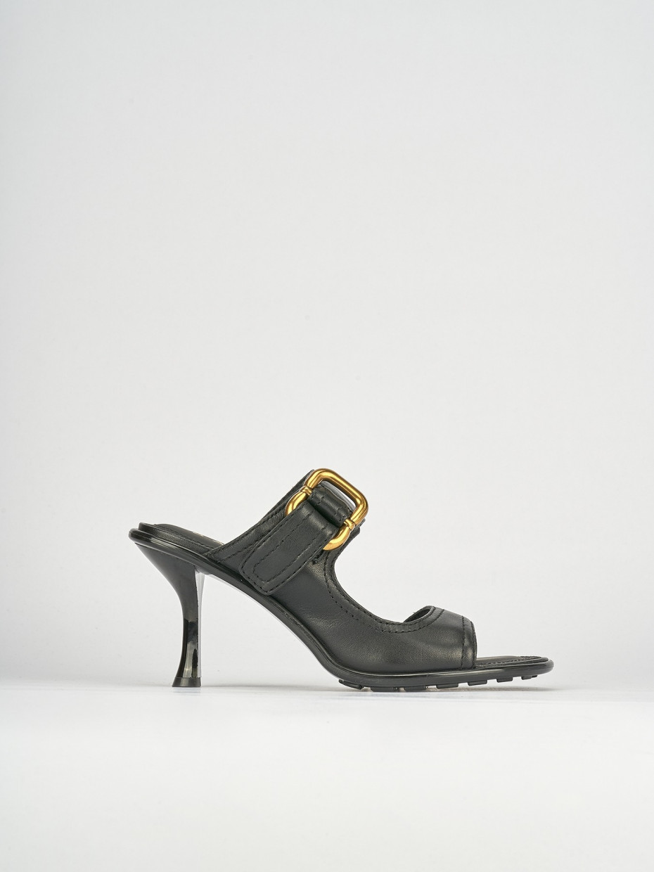 Mules tacón 9 cm negro cuero