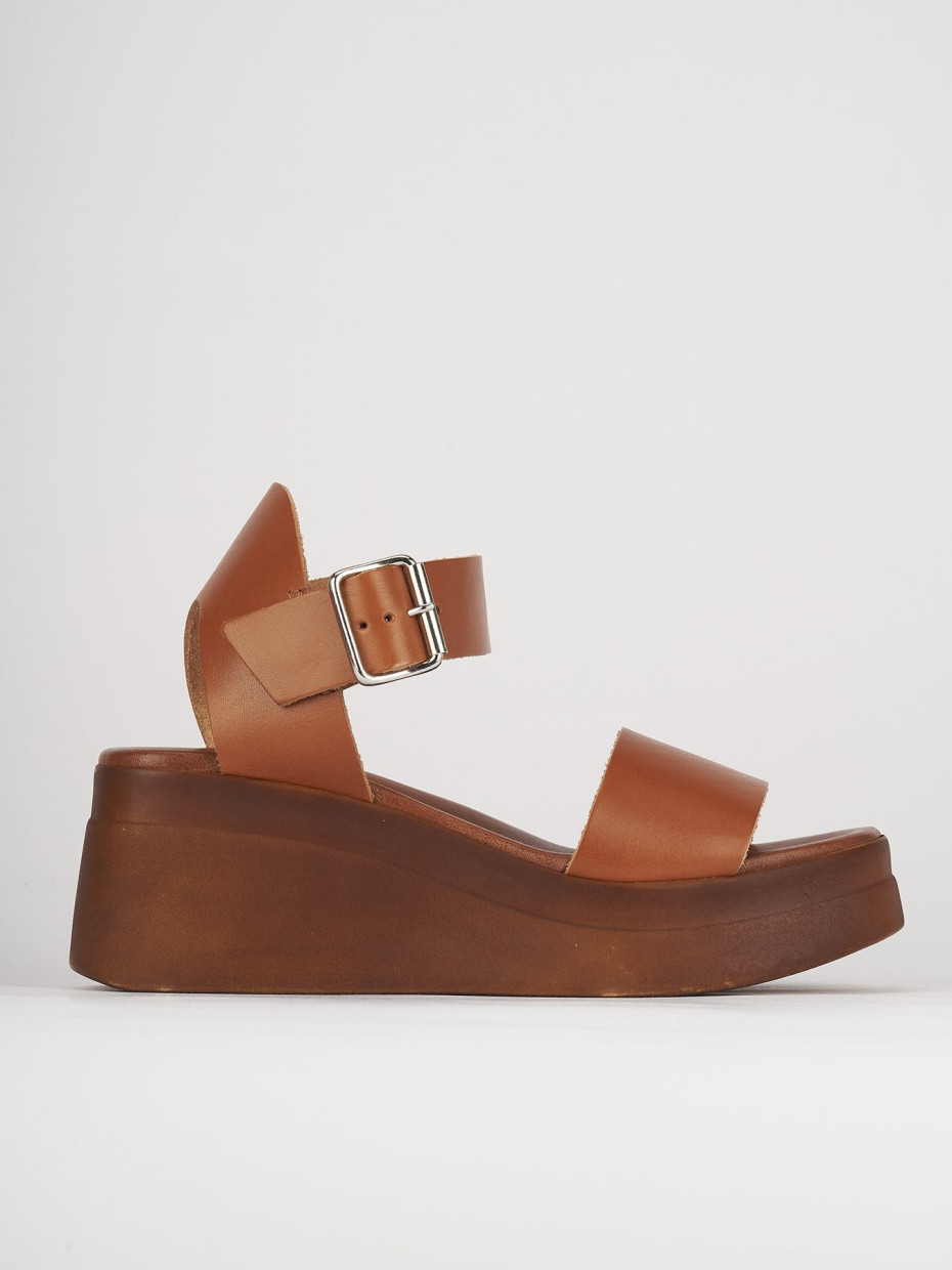 Sandali zeppa tacco 5cm pelle marrone