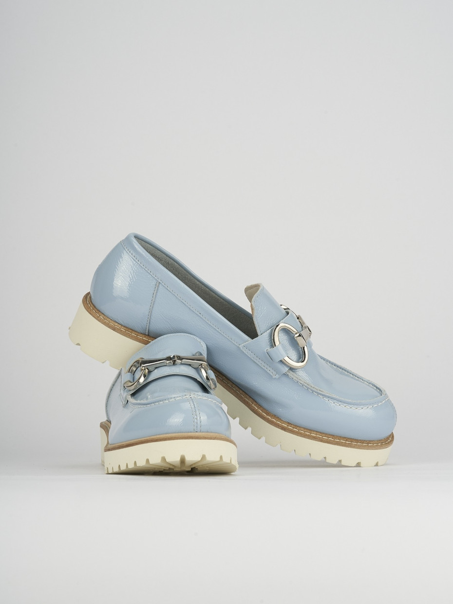 Loafers heel 2 cm light blue leather