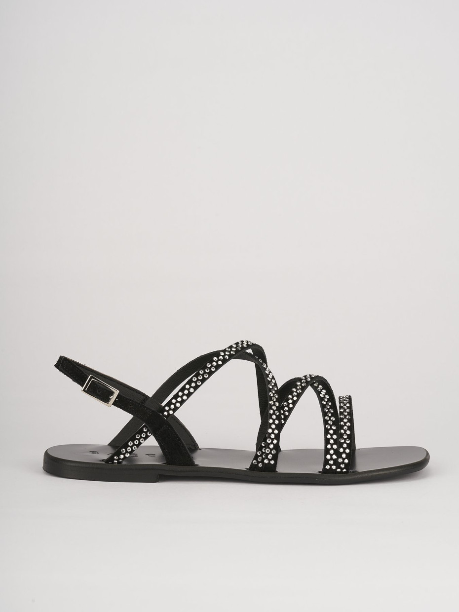Low heel sandals heel 1 cm black leather