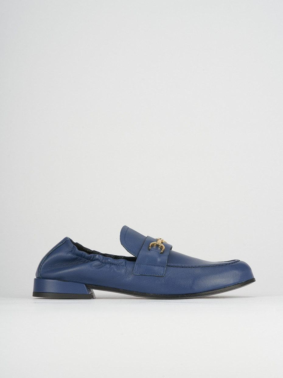 Mocasines tacón 1 cm azul cuero