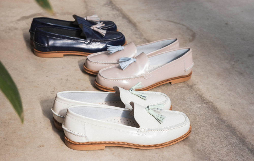 Mocasines tacón 2 cm azul cuero