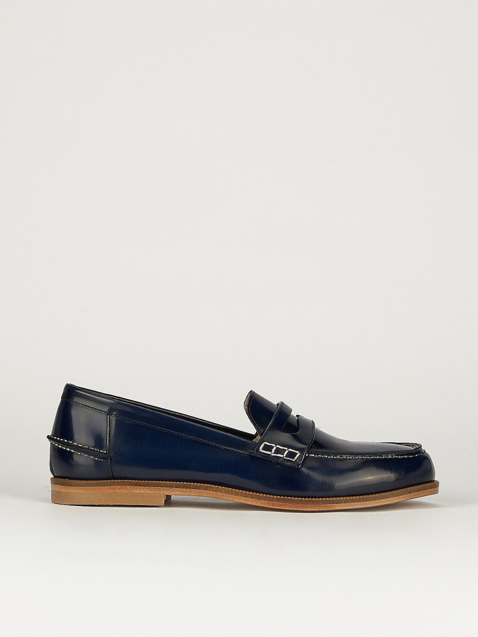 Mocasines tacón 2 cm azul cuero