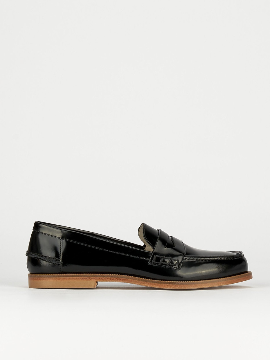 Mocasines tacón 2 cm negro cuero