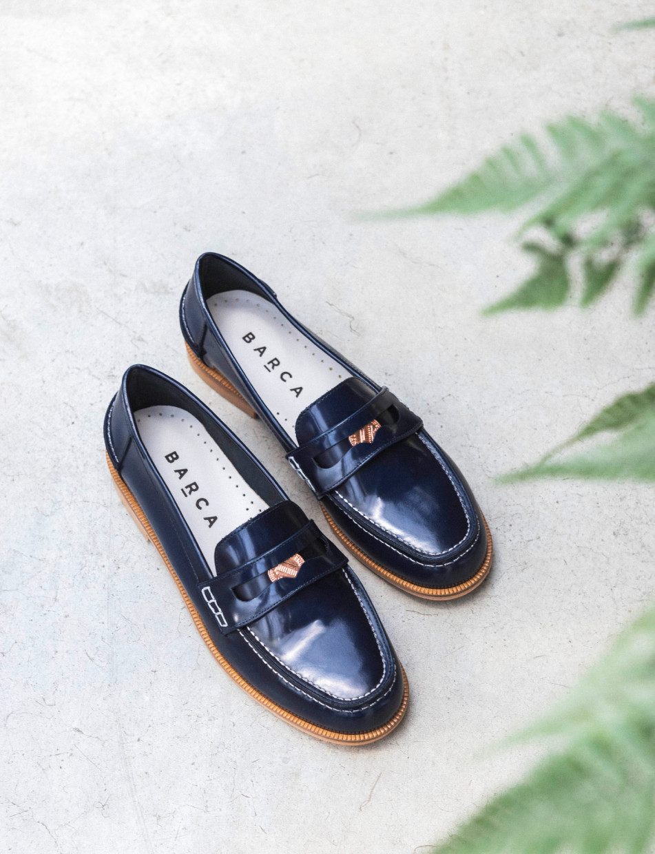 Mocasines tacón 2 cm azul cuero