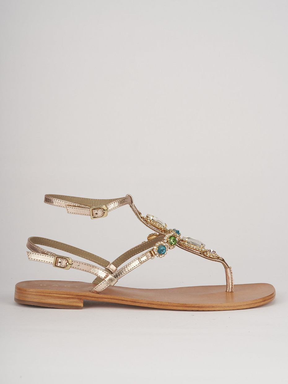 Sandalias de tacón bajo tacón 1 cm oro cuero
