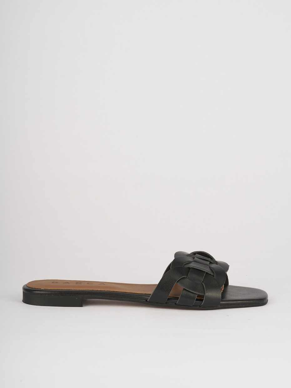 Mules tacón 1 cm negro cuero