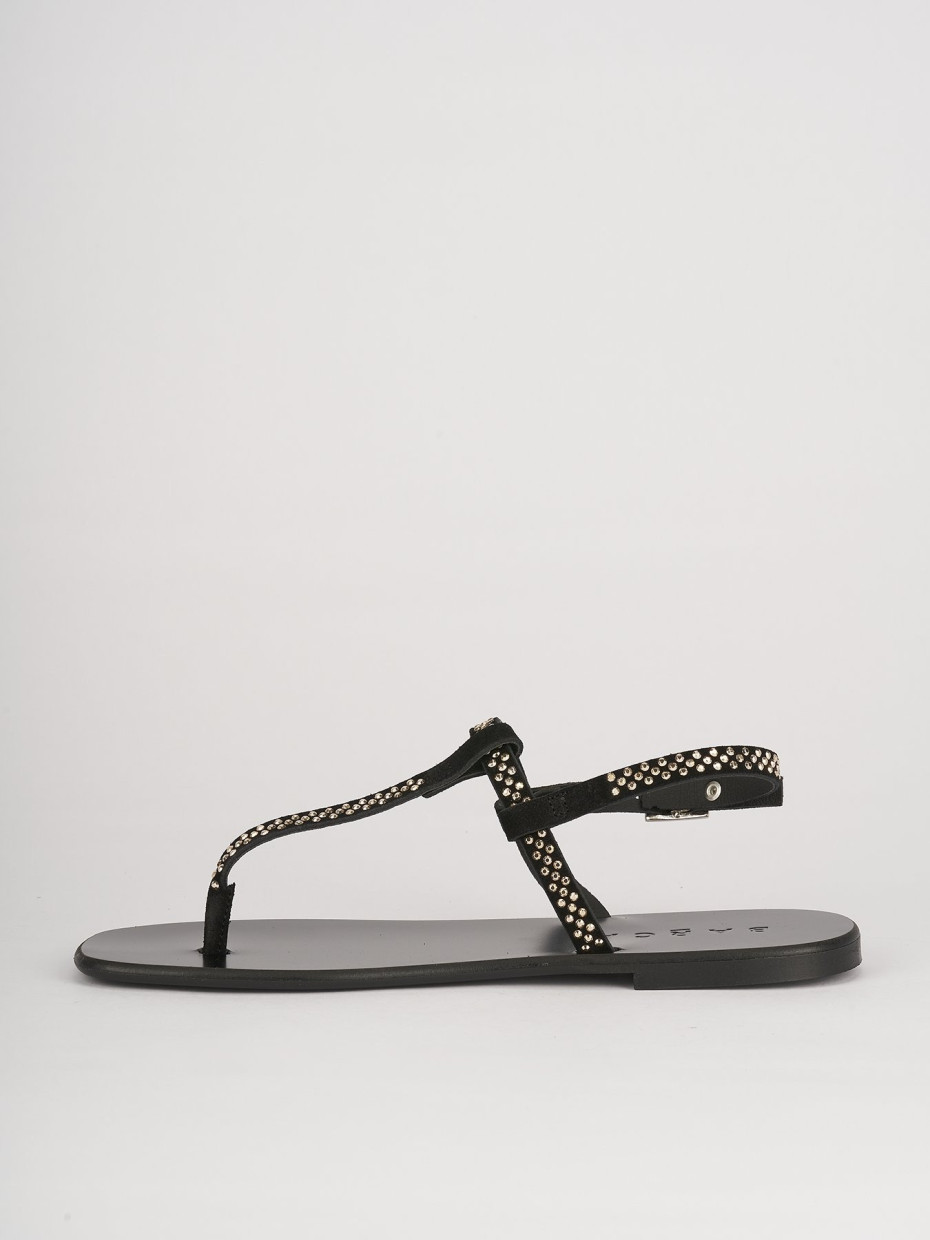 Low heel sandals heel 1 cm black chamois