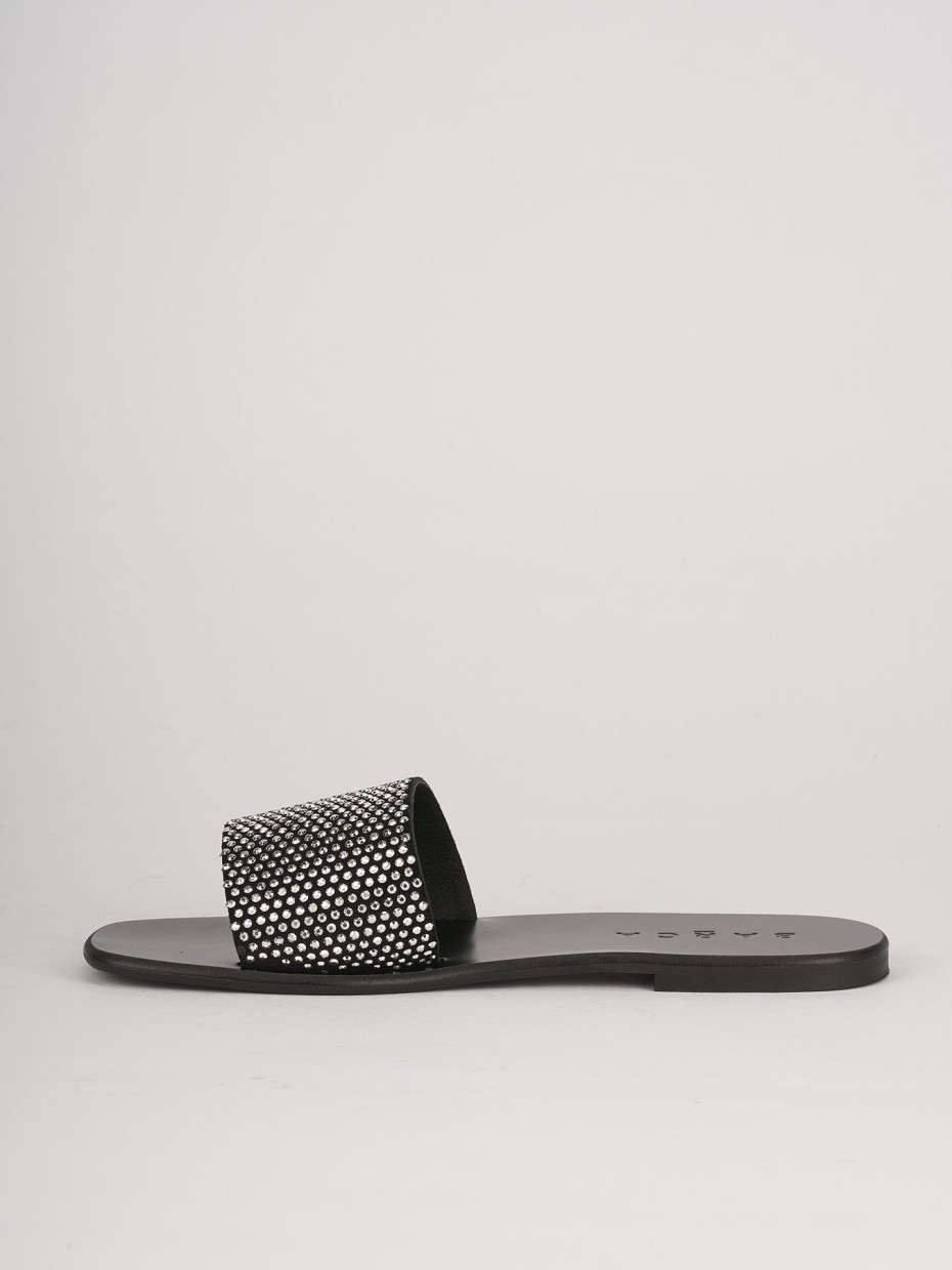 Mules tacón 1 cm negro cuero