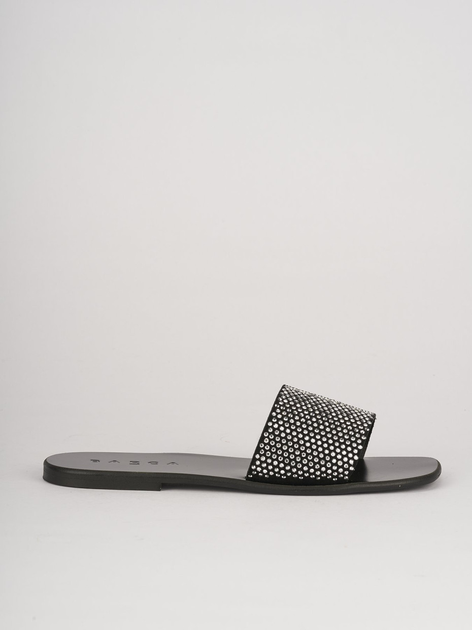 Mules tacón 1 cm negro cuero