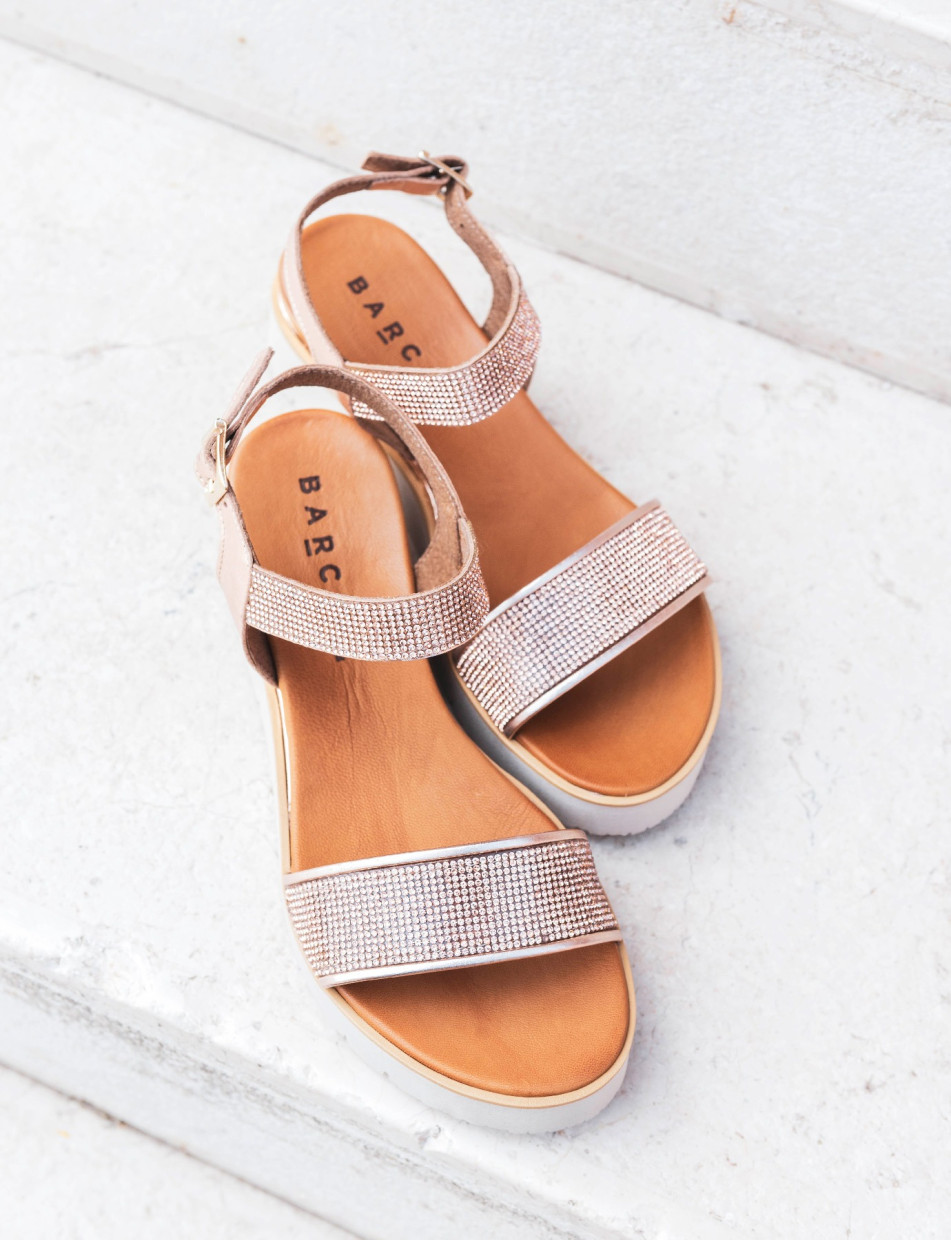 Sandalias de tacón bajo tacón 3 cm bronce cuero