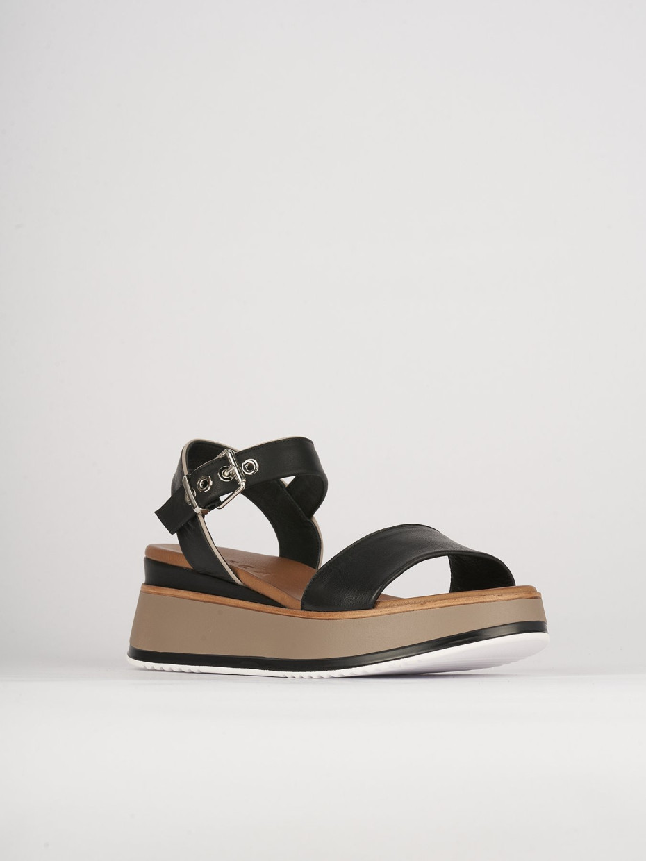 Sandali zeppa tacco 6cm pelle nero