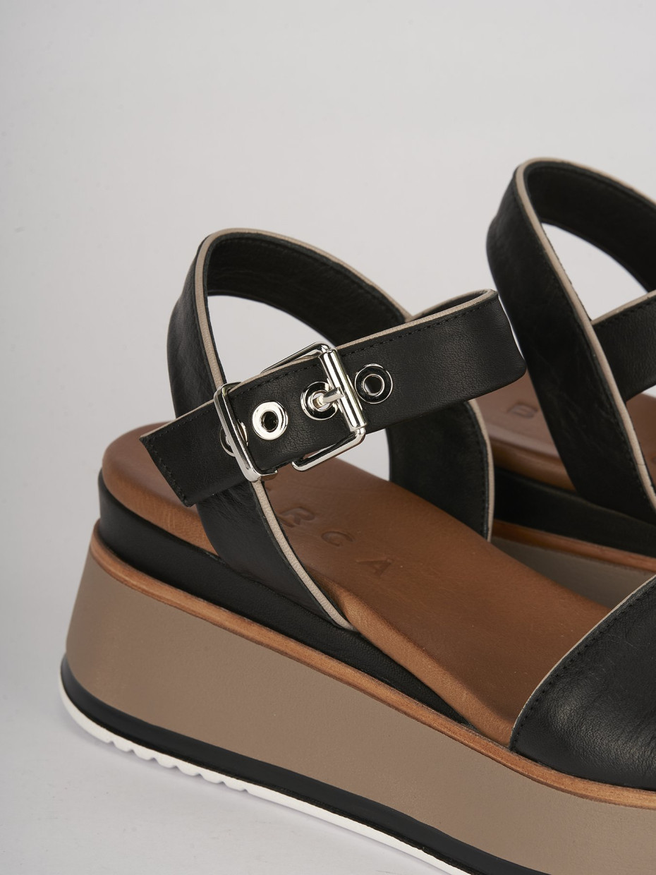 Sandali zeppa tacco 6cm pelle nero