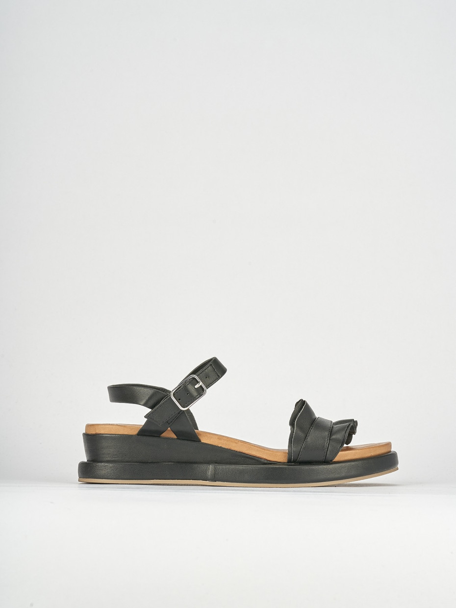 Sandali zeppa tacco 3cm pelle nero
