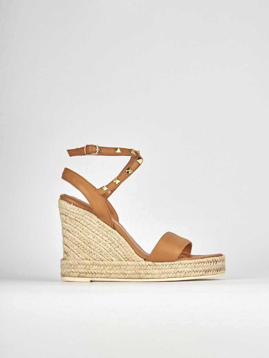 Sandalias de cuña tacón 10 cm marrón cuero