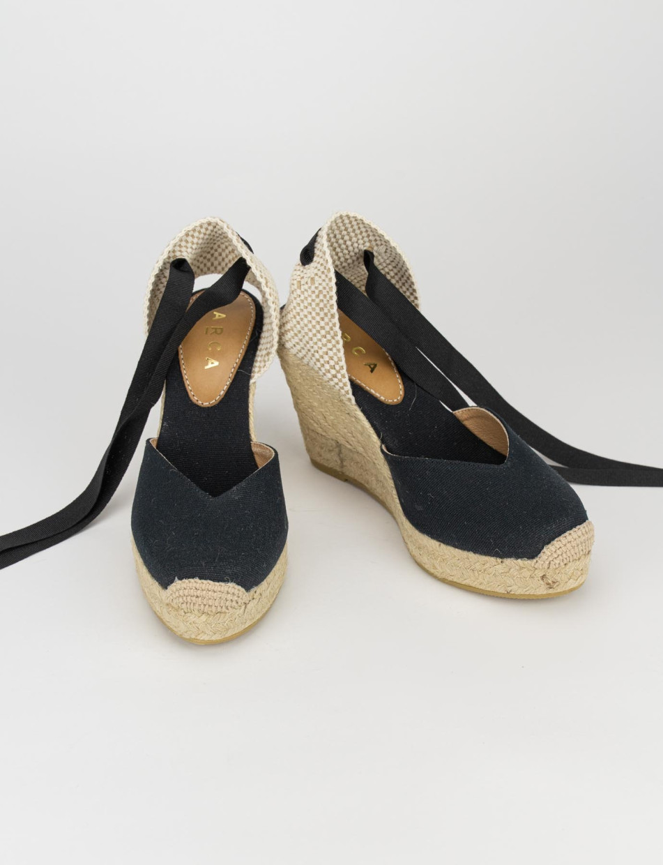 Espadrilla zeppa 9 cm nero tessuto