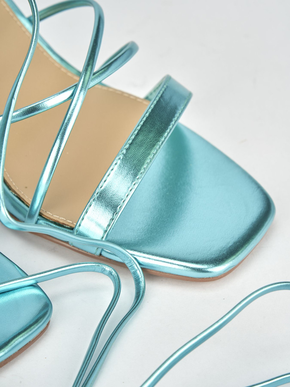 High heel sandals heel 8 cm light blue leather