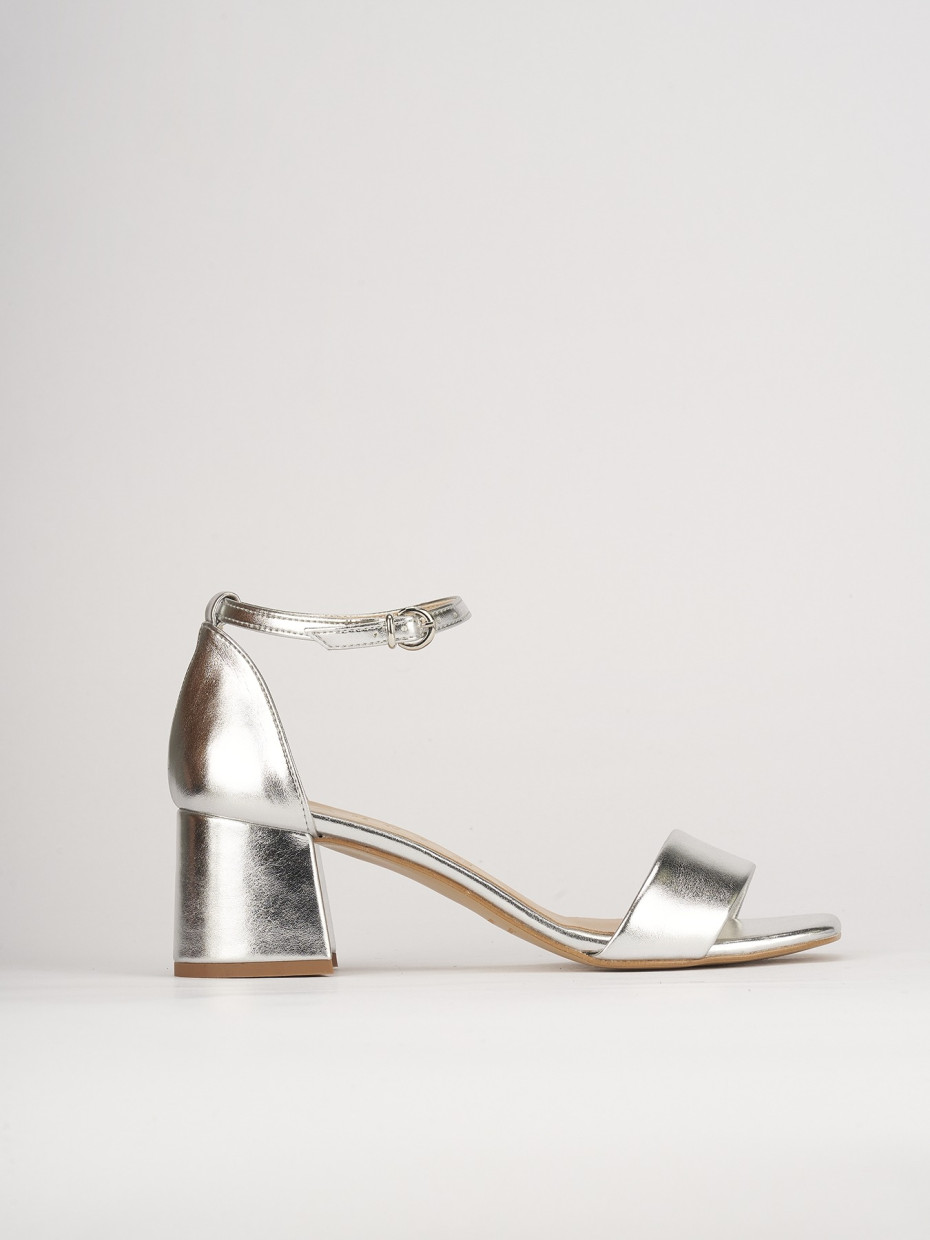 Sandalias de tacón alto tacón 6 cm plata cuero