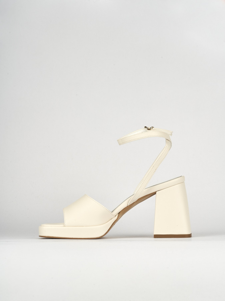 High heel sandals heel 7 cm white leather