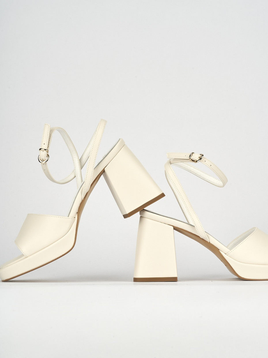 High heel sandals heel 7 cm white leather