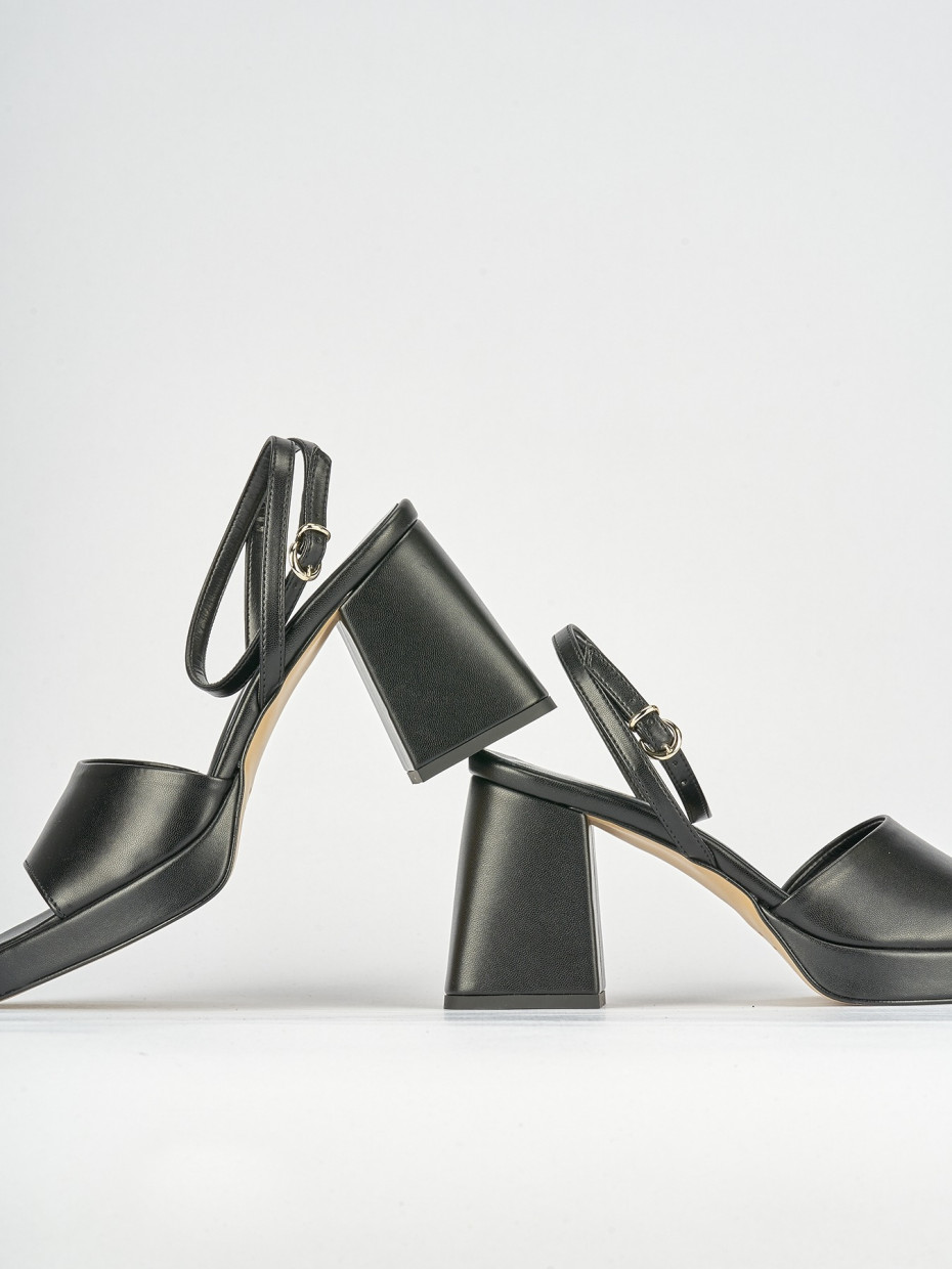 High heel sandals heel 7 cm black leather