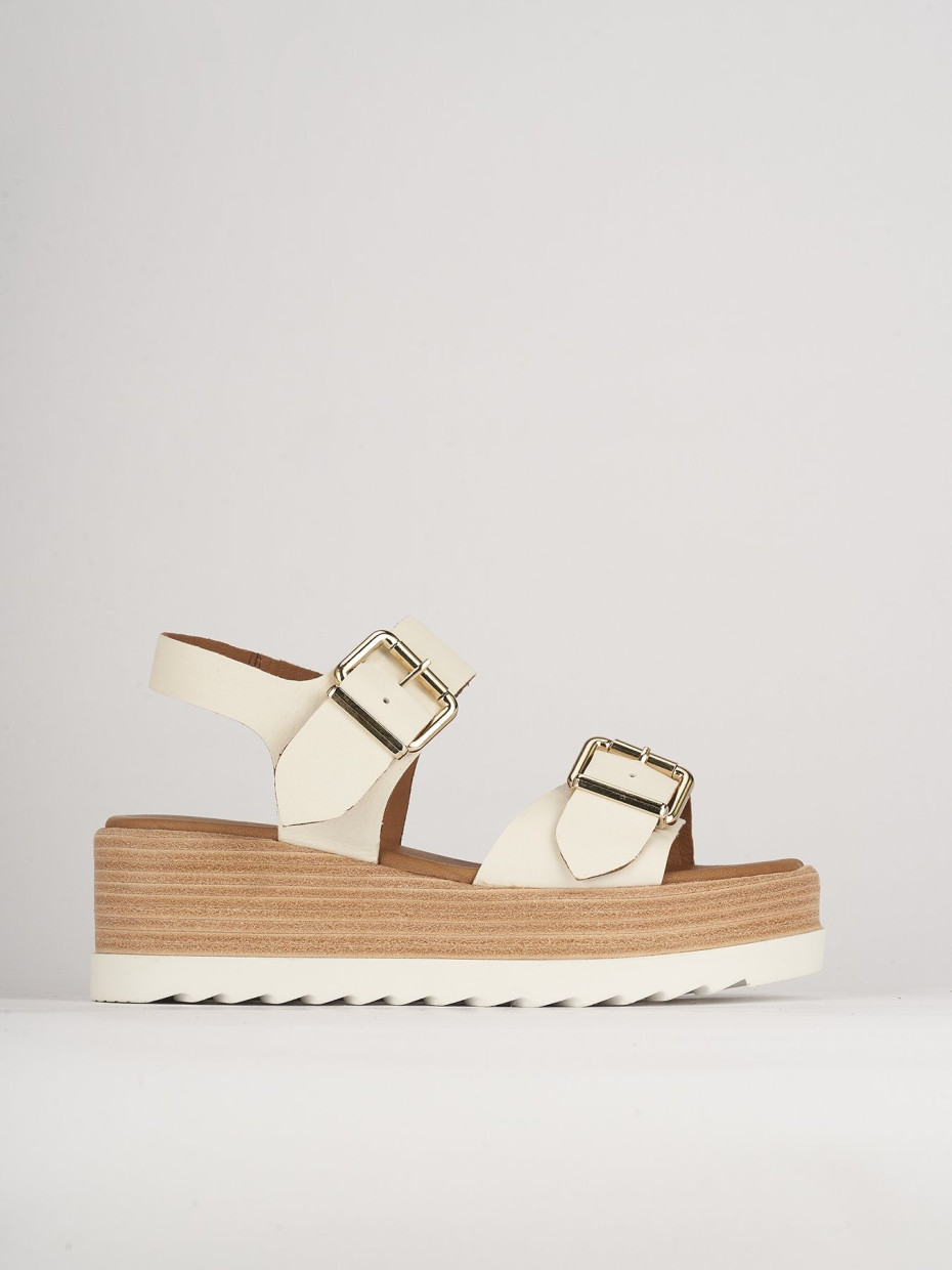 Sandalias de cuña tacón 4 cm blanco cuero